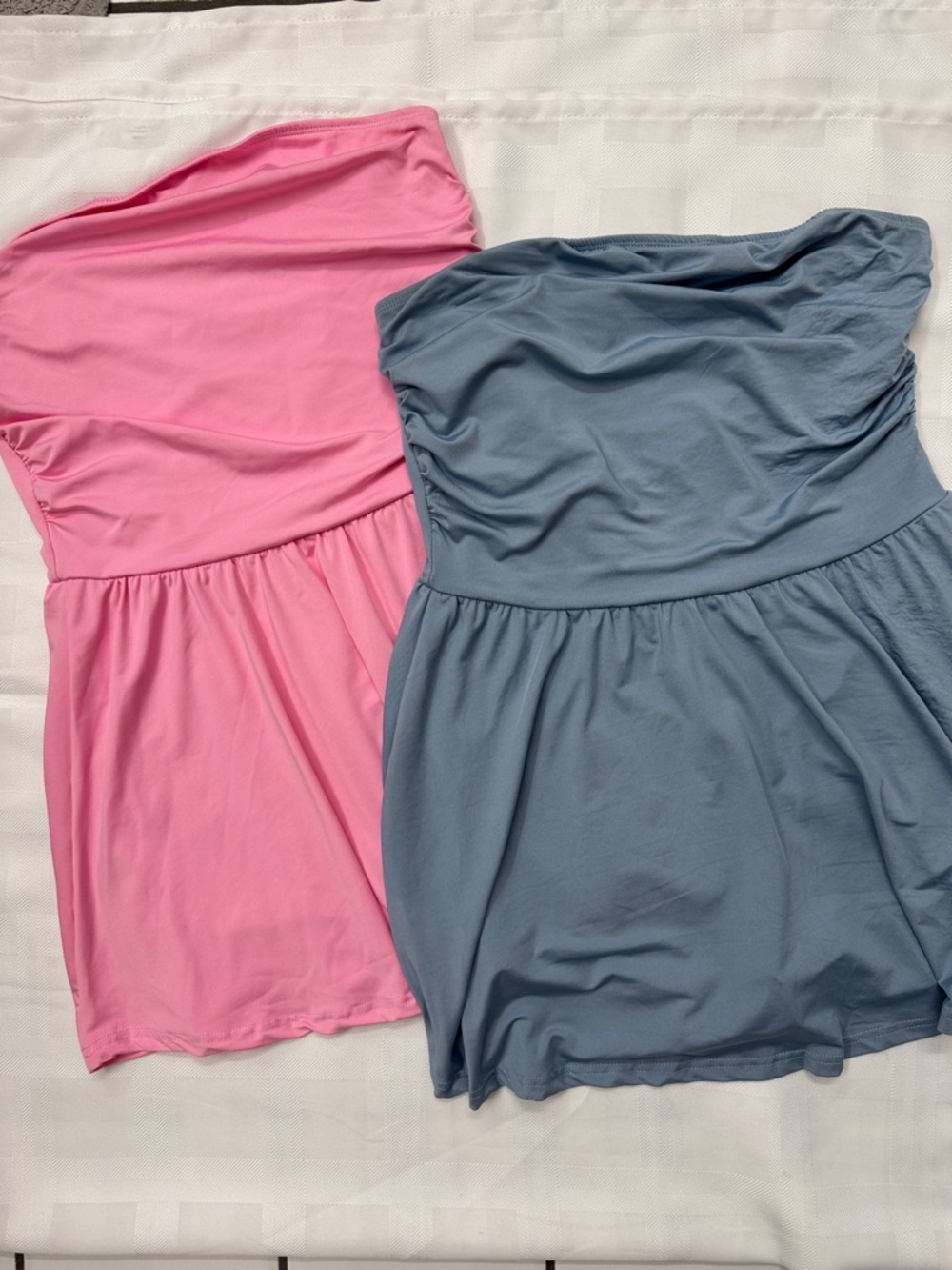 Set of SHEIN Strapless Sports Dress in Pink and Blue. Attached Built in Shorts.